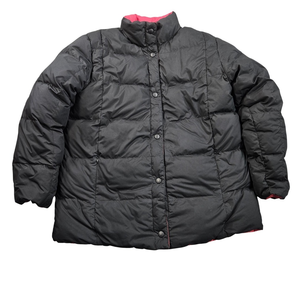 Lands' End Jacket Womens Small Black Red Reversible Down Puffer Winter Coat